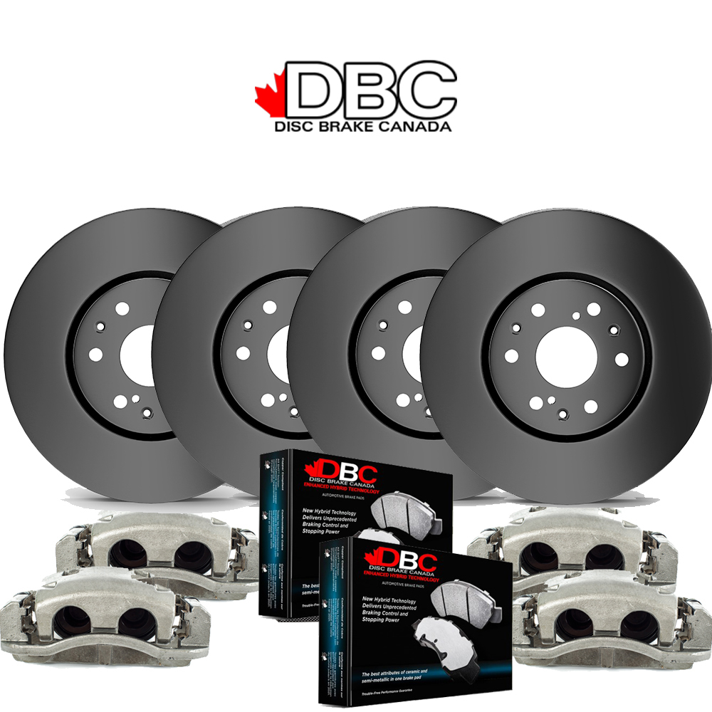 1 Click Brake Kit - Front and Rear Premium Black Koted Rotors and Premium Ceramic Brake Pads w/ HW Kit and 4 Brake Calipers -  BC-60042016-KCAL