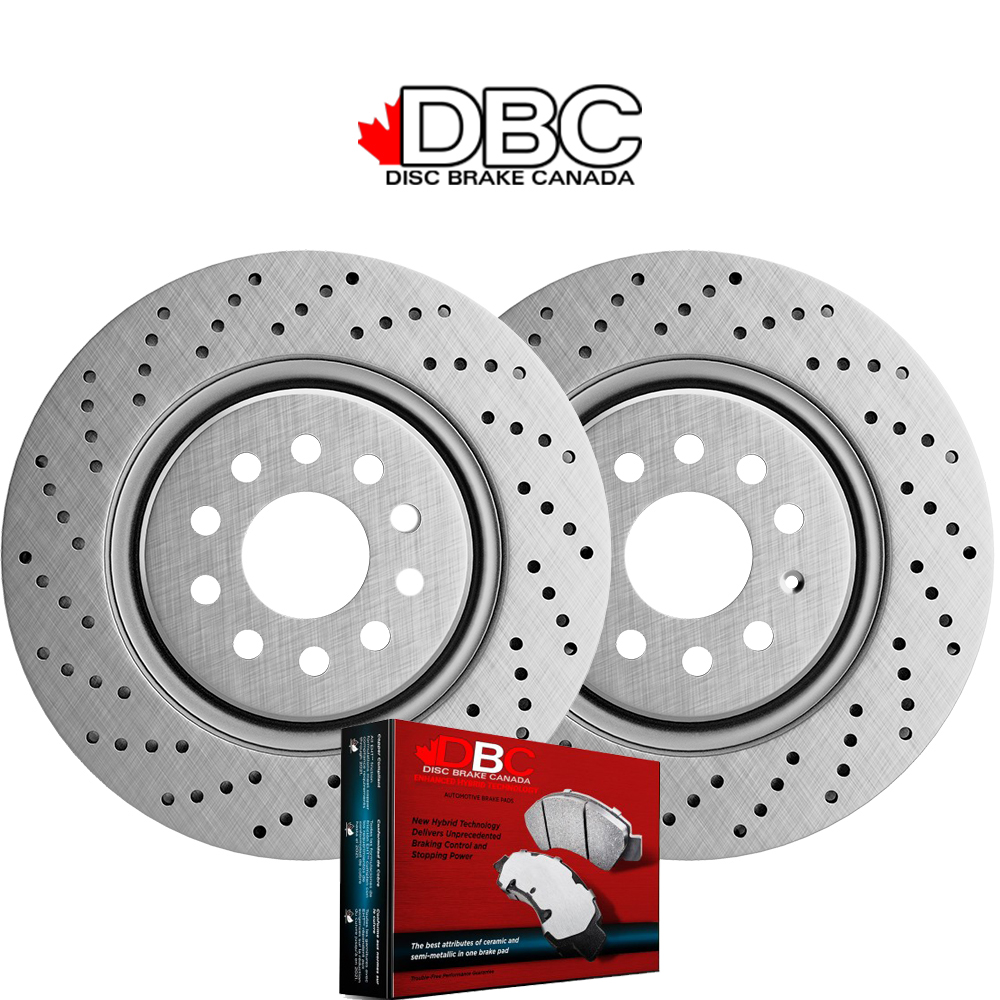 Rear High Performance Cross Drilled EVO GEOMET Koted Pair Rotors and High Performance Carbon Brake Pads w/HW Kit  -   XDG-60054181-R