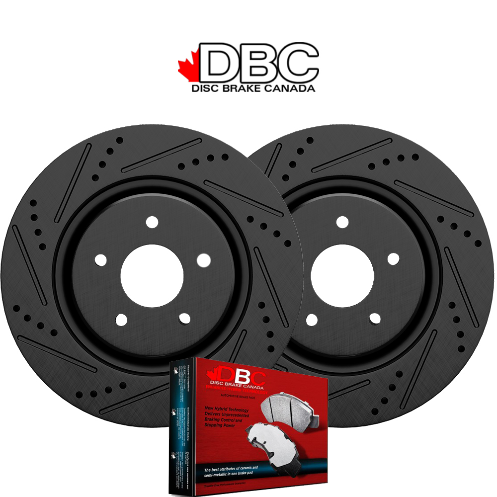 Front High Performance Cross Drilled and Slotted Black Koted Rotors and High Performance Carbon Brake Pads w/ HW Kit -  XDS-60042016-R